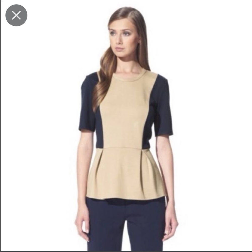 Philip Lim for Target Tan + Blue Peplum Top, Large NWT